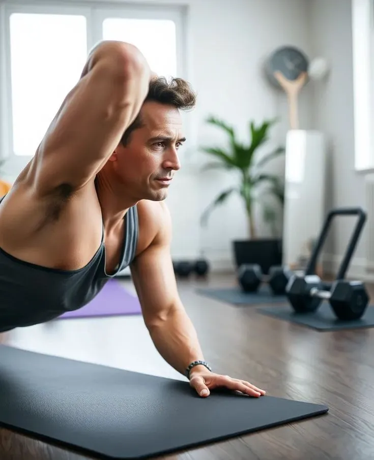 Person performing a bodyweight movement in open space